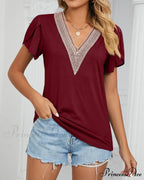 Color Ruffle Arm Solid T-Shirt