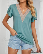 Color Ruffle Arm Solid T-Shirt