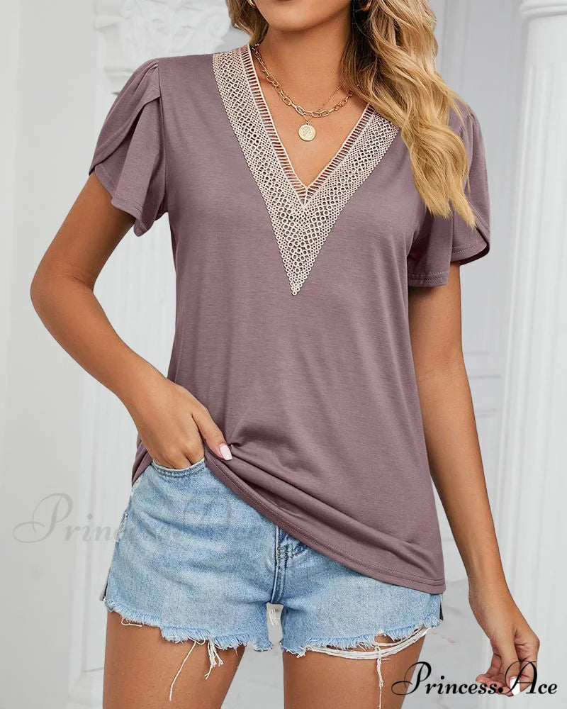 Color Ruffle Arm Solid T-Shirt