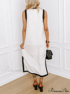 Colorblock Elegant Bow and Graceful Button Loose Midi Dress