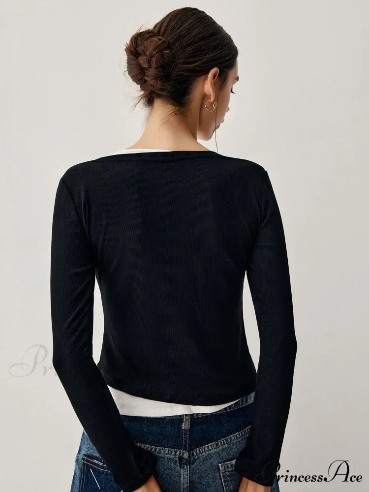 Colorblock Long Graceful Sleeve Crop Shirt