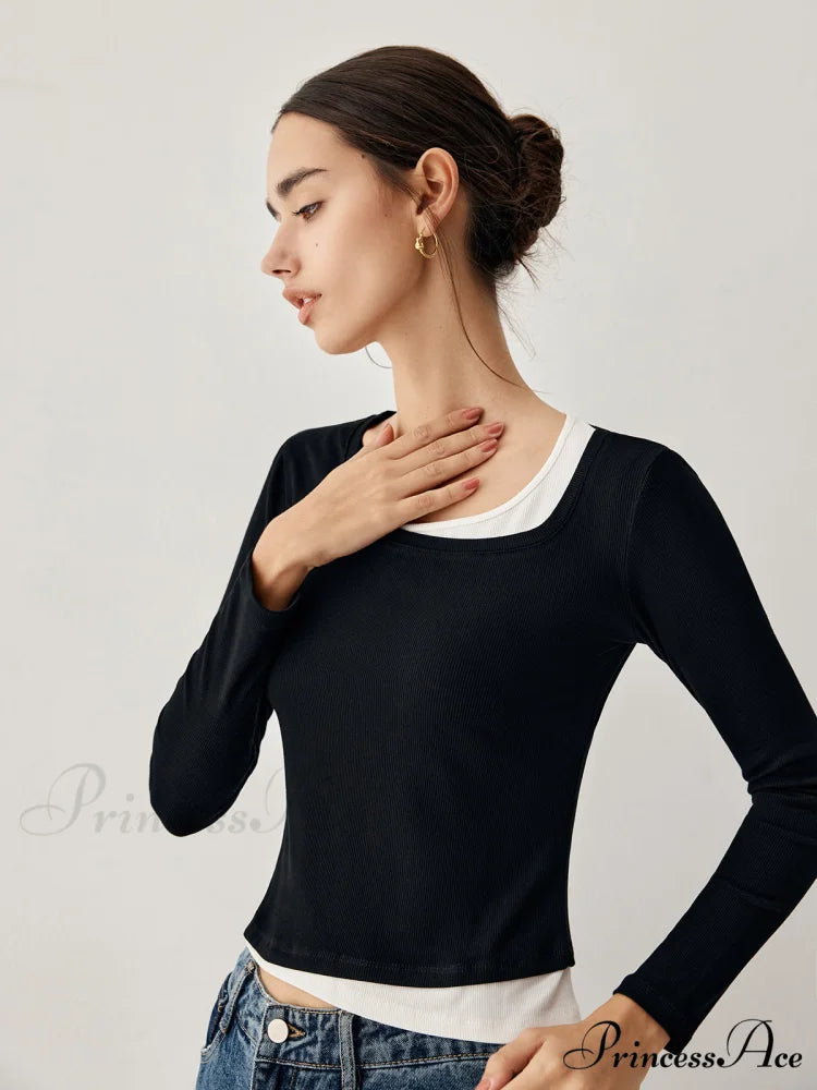 Colorblock Long Graceful Sleeve Crop Shirt