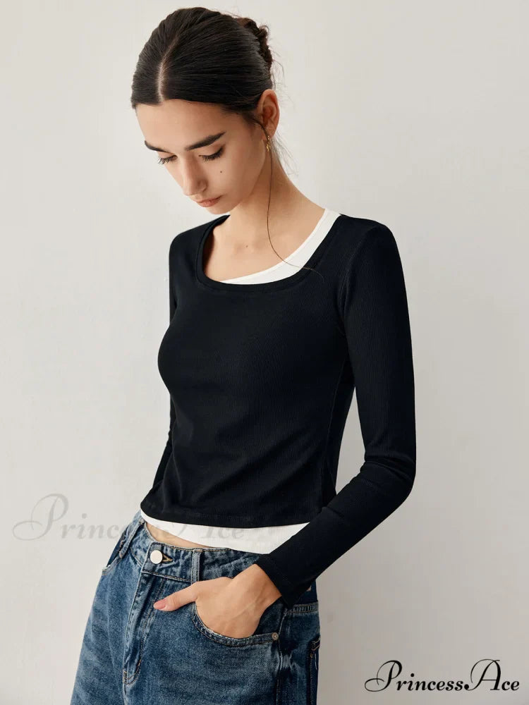 Colorblock Long Graceful Sleeve Crop Shirt