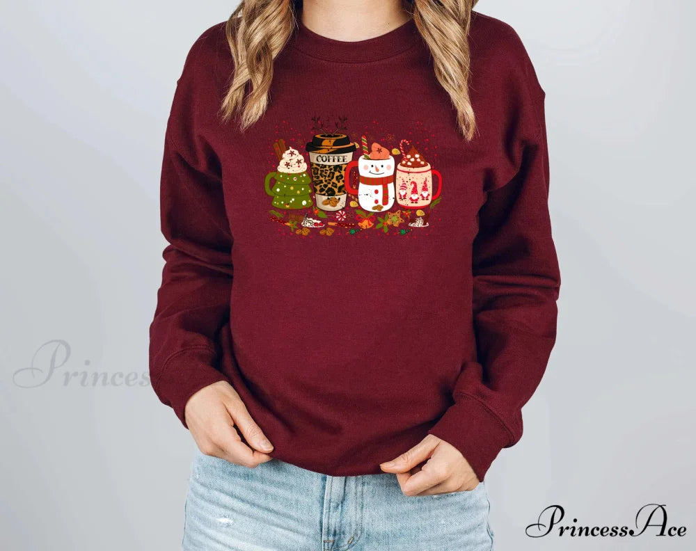 Colored Coffee Party Aesthetic Pure Cotton Jumper Graphic Christmas Hoodie