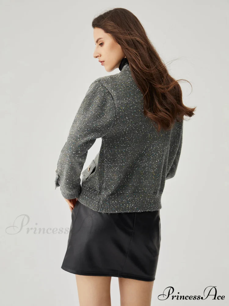 Colorful Dot Knit Trendy Metallic Button Cardigan