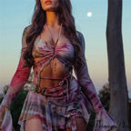 Colorful Dye Pattern Open Back Bandage Halter Two Piece Set