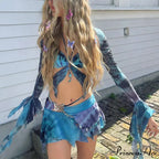 Colorful Dye Pattern Open Back Bandage Halter Two Piece Set