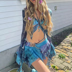 Colorful Dye Pattern Open Back Bandage Halter Two Piece Set