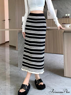 Colorful Elegant A-line Slim Fashion Black Chic Autumn Winter Midi Skirt
