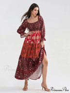 Colorful Floral Bohemian Off-Shoulder Puff Sleeve Frilly Vacation Beach Dress