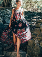 Colorful Flower Pattern Sleeveless Seaside Free-Spirited Maxi Boho Dress