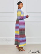 Colorful Panel Cut Out Modern Knit Midi Dress - Stripe