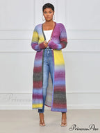Colorful Panel Cut Out Modern Knit Midi Dress - Stripe