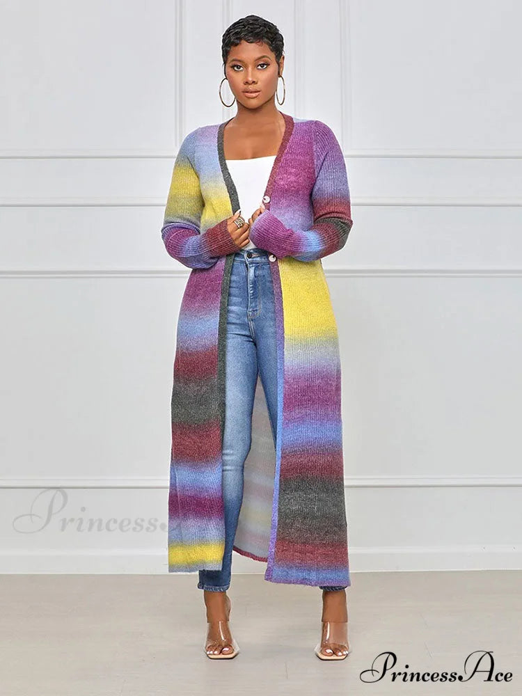 Colorful Panel Cut Out Modern Knit Midi Dress - Stripe