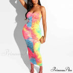 Colorful Pleated Long Sleeveless Strapless Dress