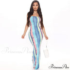 Colorful Strapless Maxi Bodycon Dress