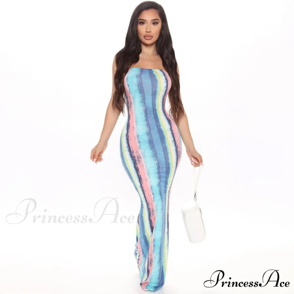 Colorful Strapless Maxi Bodycon Dress