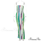 Colorful Strapless Maxi Bodycon Dress
