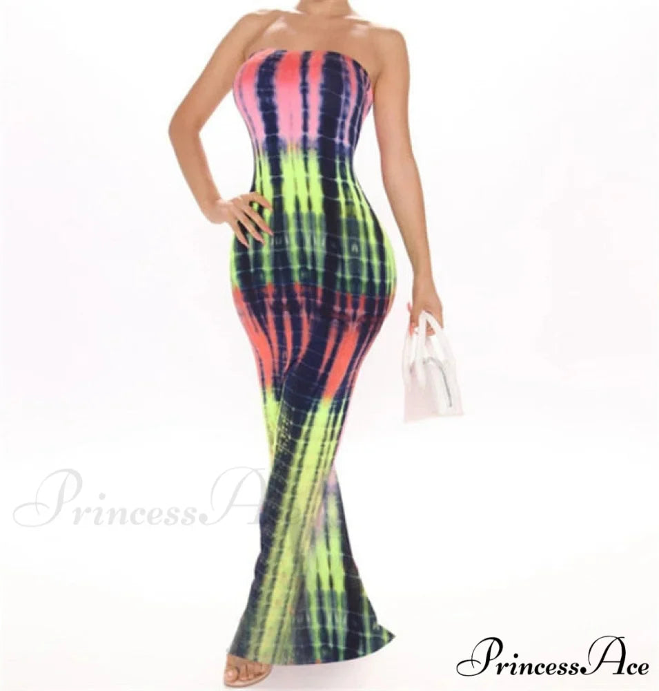 Colorful Strapless Maxi Bodycon Dress