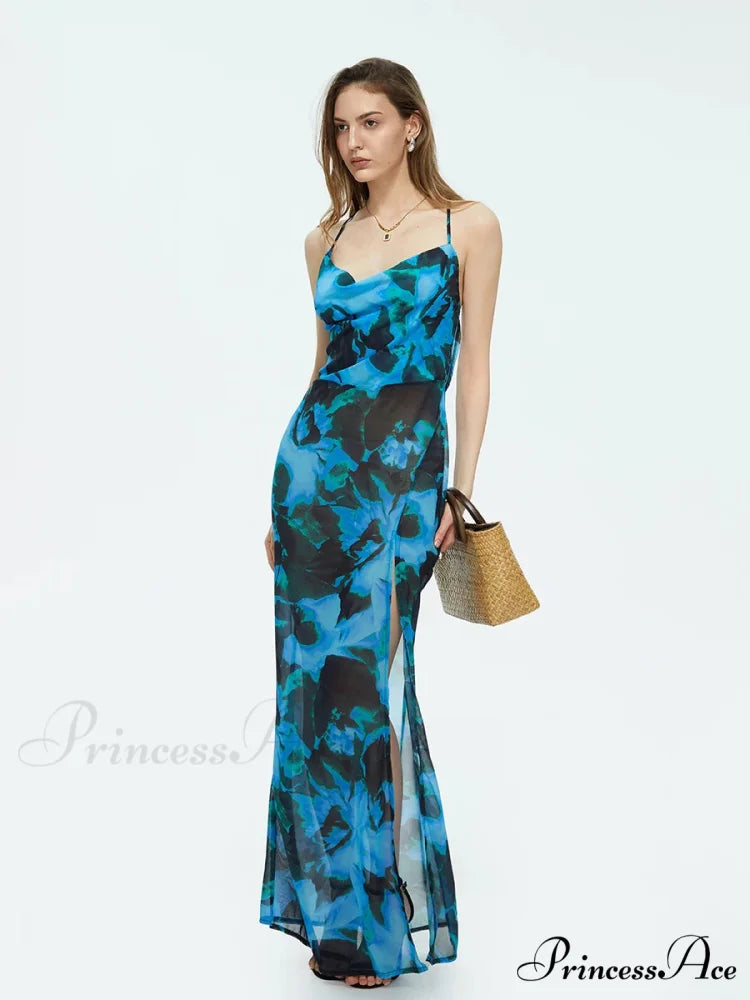 Colorful Suspender Open-Back Flower Dress
