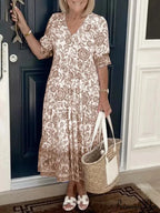 Colorful V-neck Flower Dress Extra Large Flowy Summer Dress