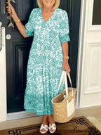 Colorful V-neck Flower Dress Extra Large Flowy Summer Dress