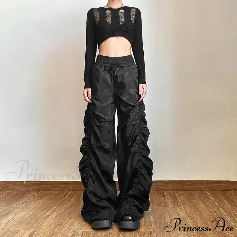 Comfortable Black Baggy High-Waist Halloween Pants