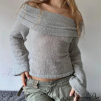 Comfortable Off Shoulder Knitted Jumper Laid-back Long Sleeve Jumpers Women