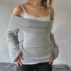 Comfortable Off Shoulder Knitted Jumper Laid-back Long Sleeve Jumpers Women