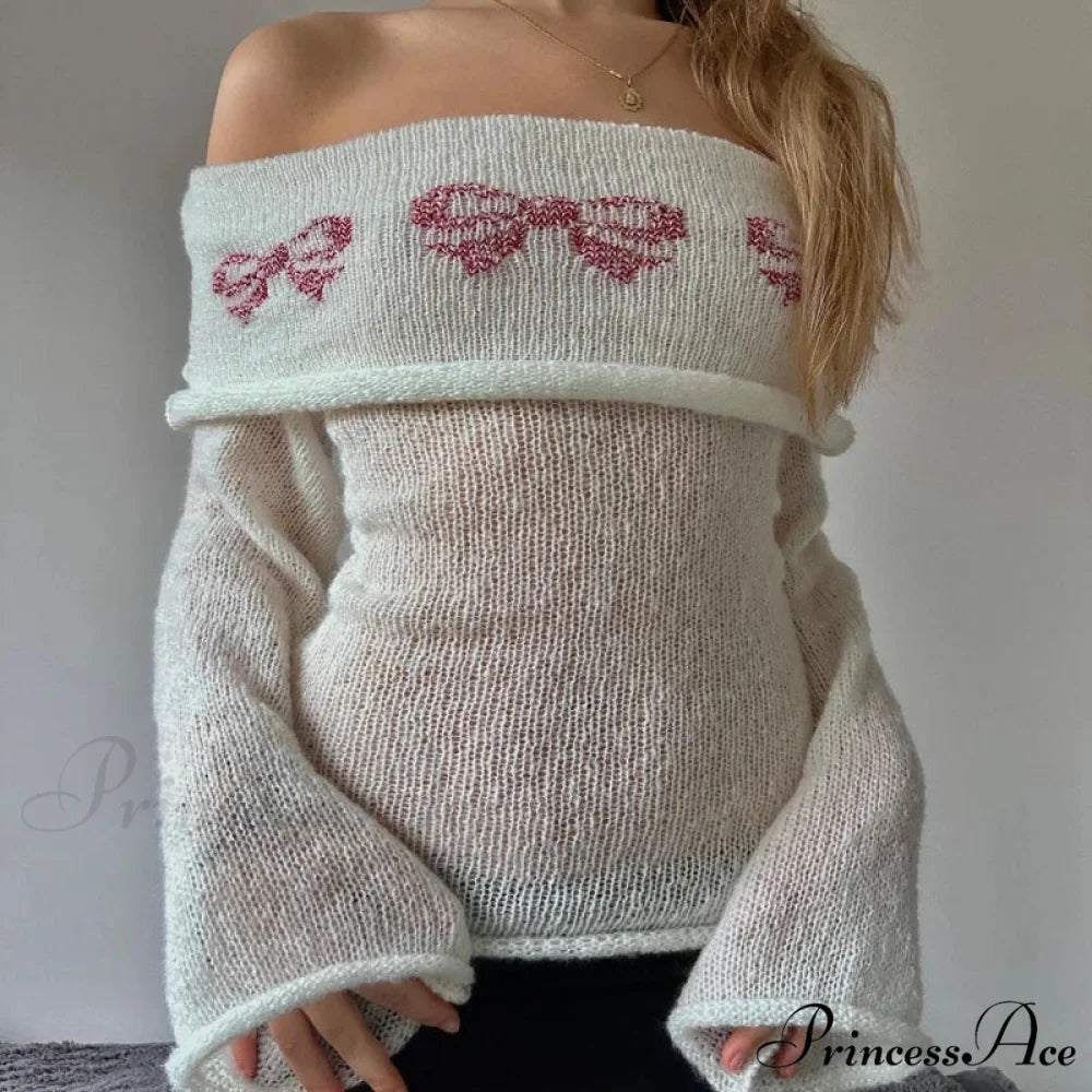 Comfortable Off Shoulder Knitted Jumper Laid-back Long Sleeve Jumpers Women