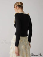 Contrast Bow Crew Trendy Neck Knit Top