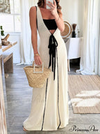 Contrast Color Self-Tie Charming Flowy Oversized Maxi Dress