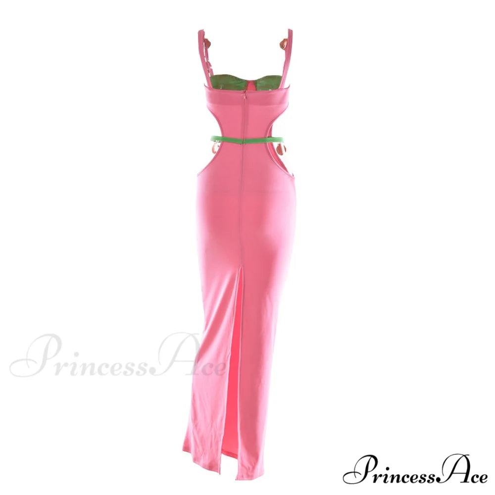 Contrast Color Shells Sleeveless Cutout Classic Party Mini Dress - Pink