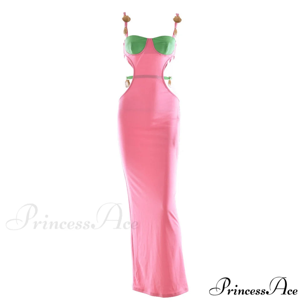 Contrast Color Shells Sleeveless Cutout Classic Party Mini Dress - Pink