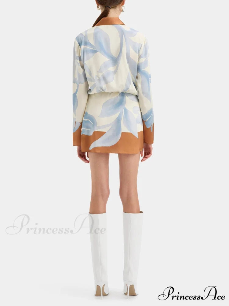 Contrast Color Tie-Dye Irregular Graceful Knotted Shirt Short Dress