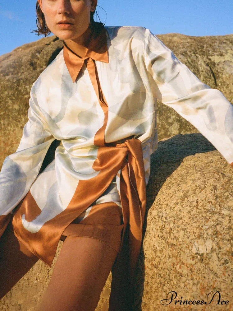 Contrast Color Tie-Dye Irregular Graceful Knotted Shirt Short Dress