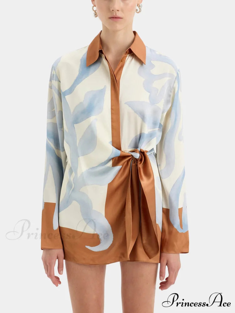 Contrast Color Tie-Dye Irregular Graceful Knotted Shirt Short Dress