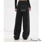 Contrast Color Women High Waist Straight Cropped High Street Drawstring Tie Up Sweatpants Cylinder Lady Wide Leg Jean