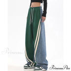 Contrast Color Women High Waist Straight Cropped High Street Drawstring Tie Up Sweatpants Cylinder Lady Wide Leg Jean
