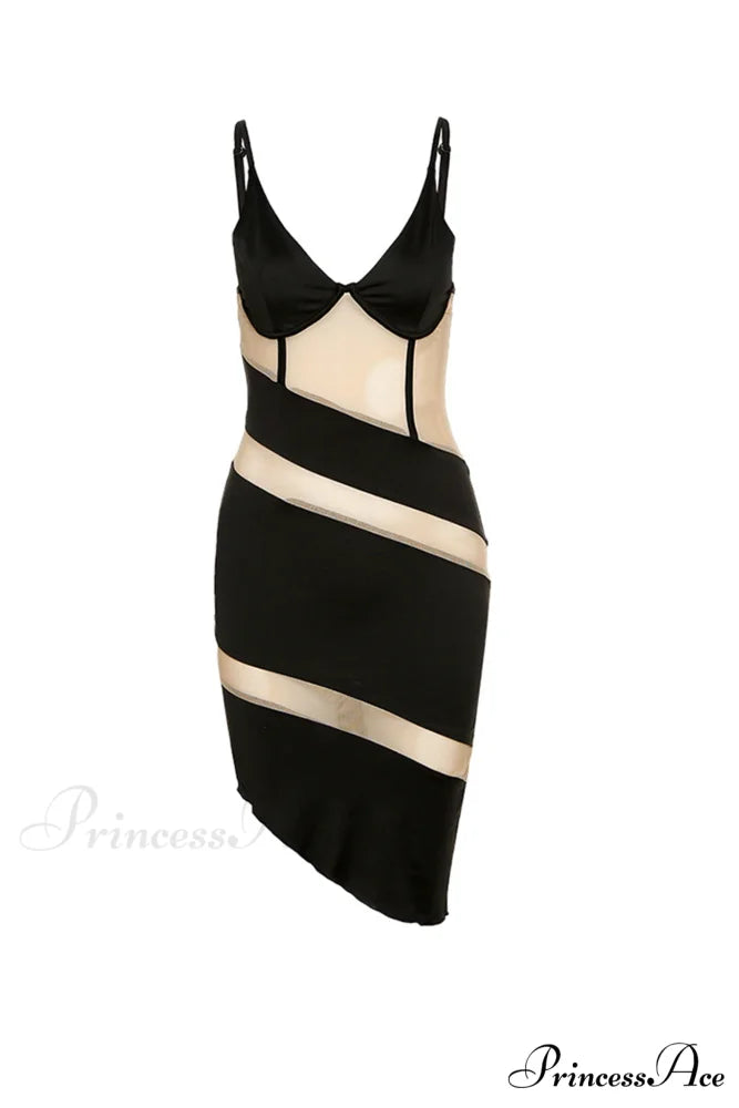 Contrast Mesh Irregular Cami Dress