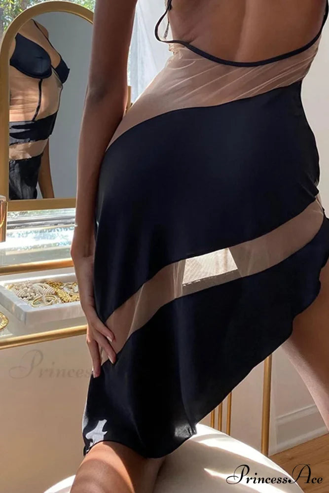 Contrast Mesh Irregular Cami Dress