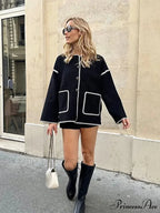 Contrast O Neck Loose Elegant Long Sleeves Winter New Stylish Fashionable Coat