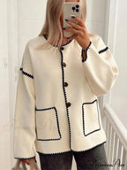 Contrast O Neck Loose Elegant Long Sleeves Winter New Stylish Fashionable Coat