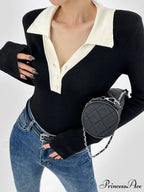 Contrast Trim Button Trendy Up Ribbed Shirt