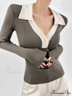 Contrast Trim Button Trendy Up Ribbed Shirt