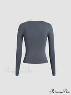 Contrast Trim Button Trendy Up Ribbed Shirt