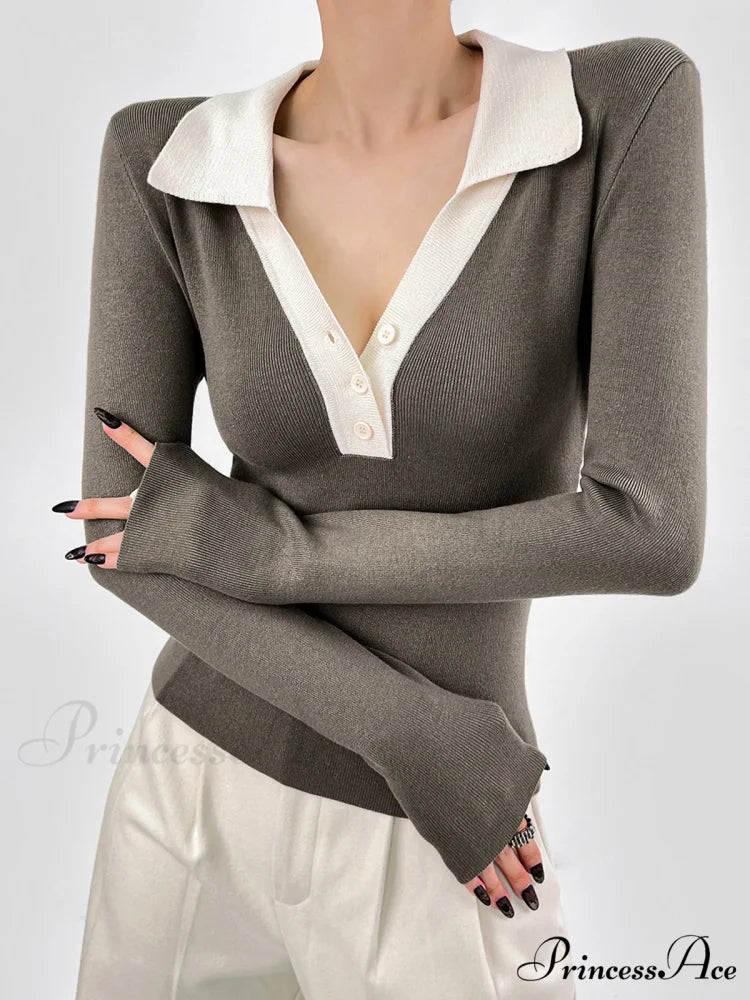 Contrast Trim Button Trendy Up Ribbed Shirt