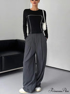 Contrast Trim Crew Trendy Neck Long Sleeve Shirt