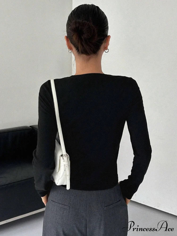 Contrast Trim Crew Trendy Neck Long Sleeve Shirt