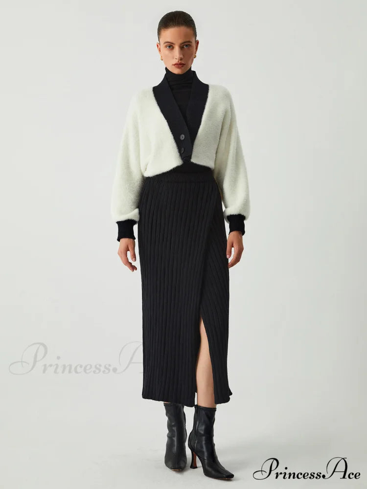 Contrast Trim Graceful Fuzzy Crop Cardigan